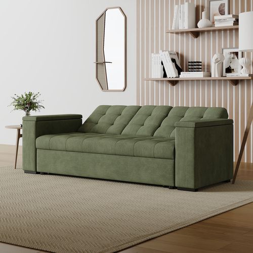 Noho - Canapé 3 Places Convertible Vert Velours Côtelé