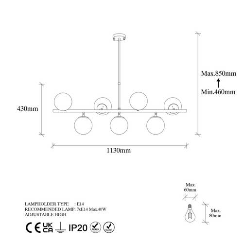 Victoire - Suspension Dorée 7 Lampes