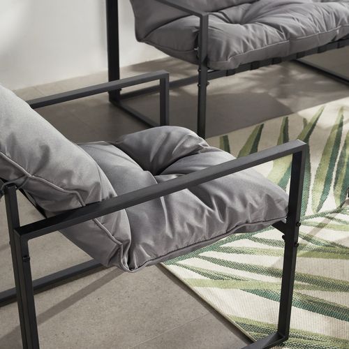 Rabat - Salon De Jardin 4 Places Contemporain Noir Et Coussins Gris