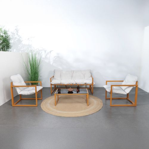 Rabat - Salon De Jardin 5 Places Contemporain Marron Et Coussins Beiges