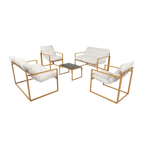 Rabat - Salon De Jardin 6 Places Contemporain Marron Et Coussins Beiges