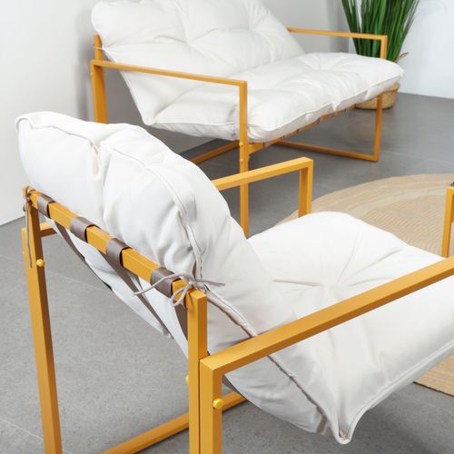 Rabat - Salon De Jardin 6 Places Contemporain Marron Et Coussins Beiges