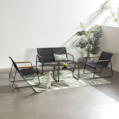 Aurora - Salon De Jardin 4 Places En Toile De Polyester Noir