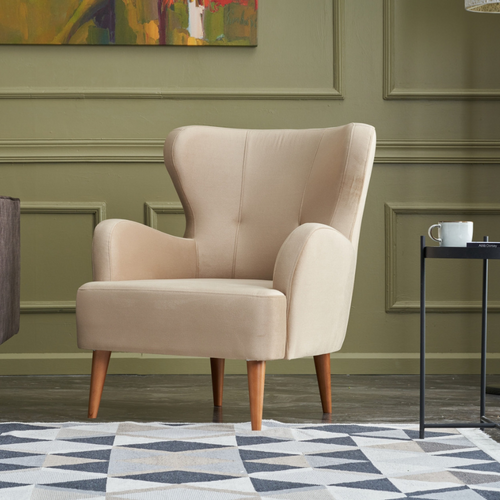 Smith - Fauteuil En Velours Beige Avec Accoudoirs