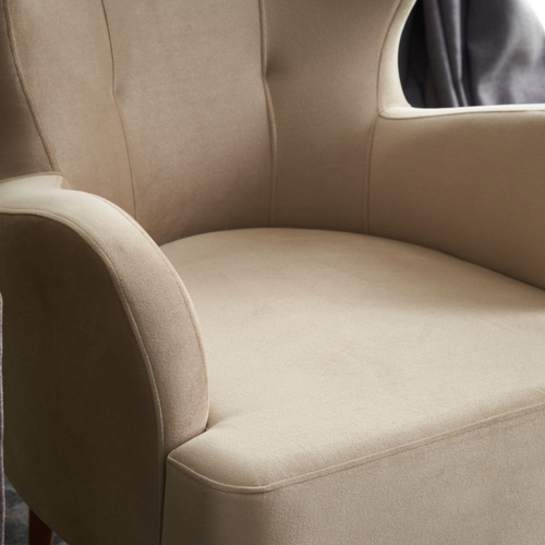 Smith - Fauteuil En Velours Beige Avec Accoudoirs
