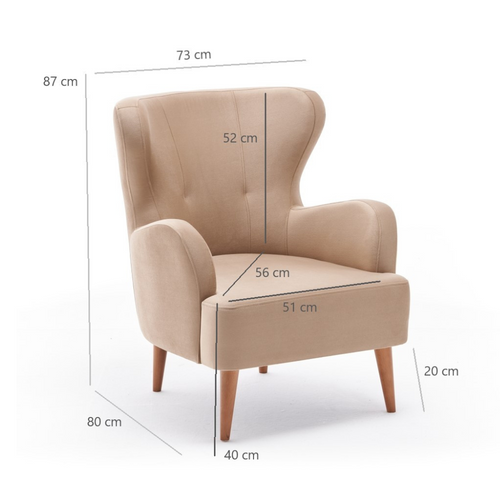Smith - Fauteuil En Velours Beige Avec Accoudoirs