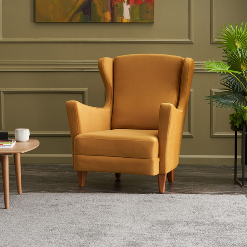 Williams - Fauteuil à Oreilles En Velours Moutarde