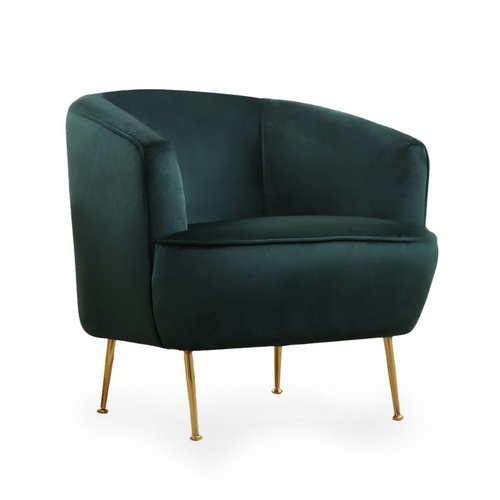 Davis - Fauteuil Velours Vert - Pieds Dorés
