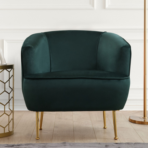 Davis - Fauteuil Velours Vert - Pieds Dorés