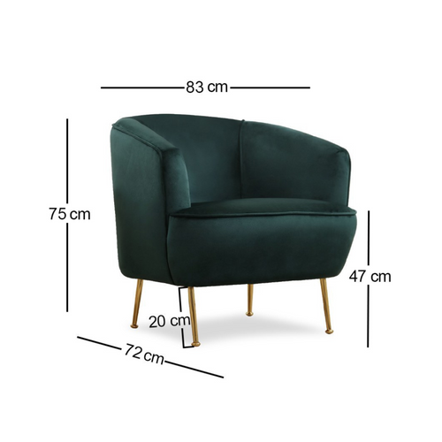 Davis - Fauteuil Velours Vert - Pieds Dorés