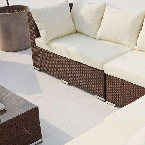 Stalla - Salon De Jardin Modulable 13/14 Places En Résine Tressée Marron Et Blanc