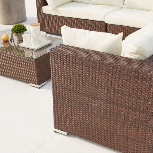Stalla - Salon De Jardin Modulable 13/14 Places En Résine Tressée Marron Et Blanc