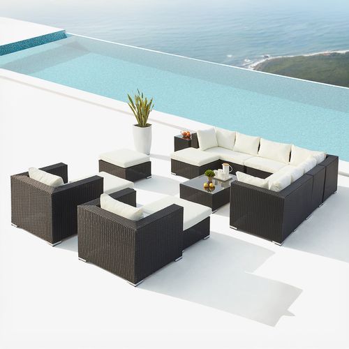 Stalla - Salon De Jardin Modulable 13/14 Places En Résine Tressée Noir Et Blanc