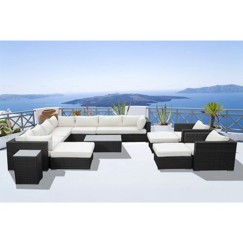 Stalla - Salon De Jardin Modulable 13/14 Places En Résine Tressée Noir Et Blanc