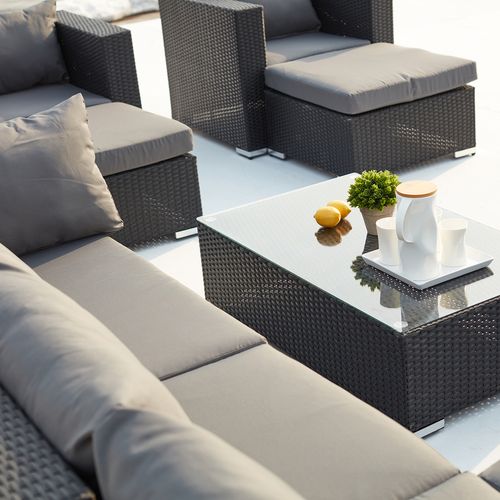 Stalla - Salon De Jardin Modulable 13/14 Places En Résine Tressée Noir Et Gris