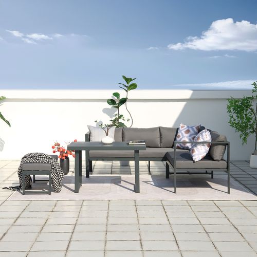 Marbella - Salon De Jardin Gris Foncé 6 Places Canapé + Banc