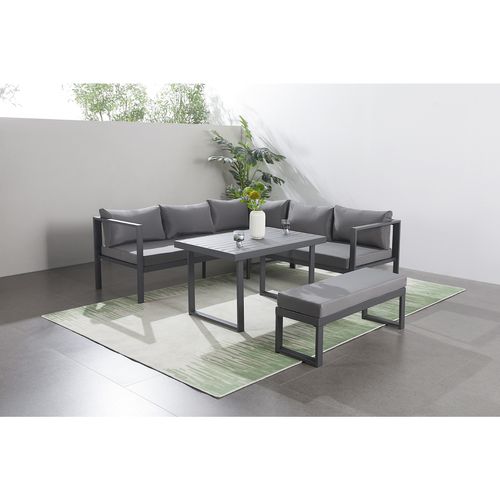 Marbella - Salon De Jardin Gris Foncé 6 Places Canapé + Banc