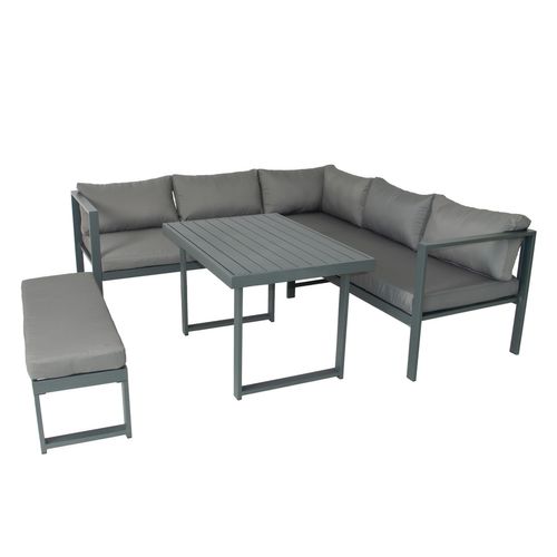 Marbella - Salon De Jardin Gris Foncé 6 Places Canapé + Banc