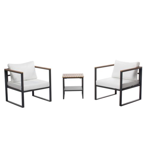 Vigo - Salon De Jardin 2 Places Gris Anthracite Et Effet Bois + Table