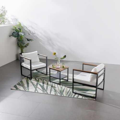 Vigo - Salon De Jardin 2 Places Gris Anthracite Et Effet Bois + Table