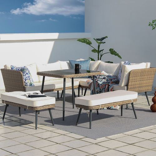 Baracoa - Salon De Jardin 9 Places Résine Tressée Marron Et Beige