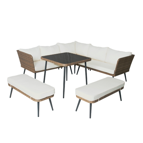 Baracoa - Salon De Jardin 9 Places Résine Tressée Marron Et Beige