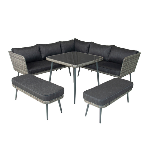Baracoa - Salon De Jardin 9 Places Résine Tressée Anthracite