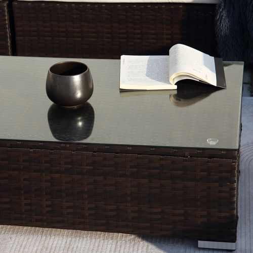 Salento - Salon De Jardin Panoramique 8 Places En Résine Tressée Marron Et Blanc