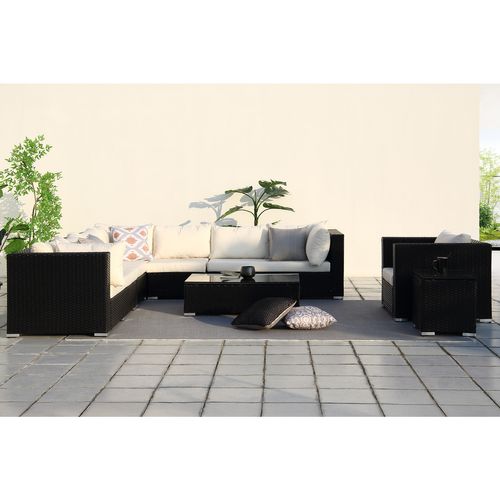 Salento - Salon De Jardin Panoramique 8 Places En Résine Tressée Noir Et Blanc