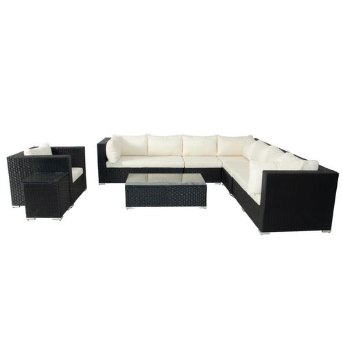 Salento - Salon De Jardin Panoramique 8 Places En Résine Tressée Noir Et Blanc