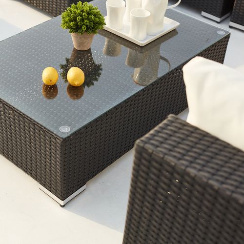 Salento - Salon De Jardin Panoramique 8 Places En Résine Tressée Noir Et Blanc