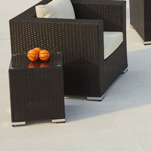 Salento - Salon De Jardin Panoramique 8 Places En Résine Tressée Noir Et Blanc