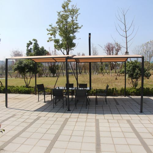 Icaria - Pergola Coulissante Extensible Et Carport 9m² Jusqu'à 16m² Gris Et Beige
