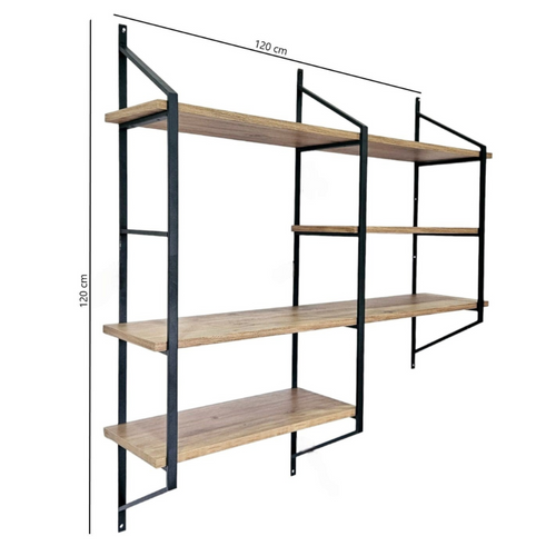 Yomi - Etagère Murale Design En Métal - 4 Rangements - Bois Et Noir