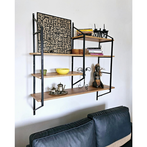 Yomi - Etagère Murale Design En Métal - 4 Rangements - Bois Et Noir