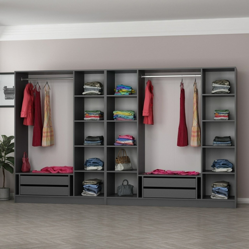 Montmartre - Dressing Avec Étagères Et Penderies - 21 Espaces De Stockage - 315 X 210 X 52 Cm