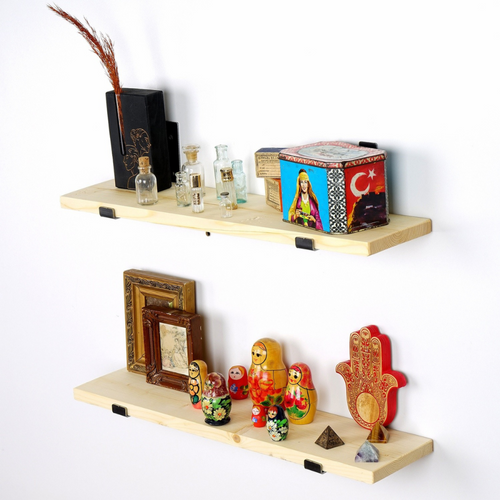 Bussa - Étagère Murale En Bois D'épicéa Et Métal - 2 Rangements - Bois Et Noir