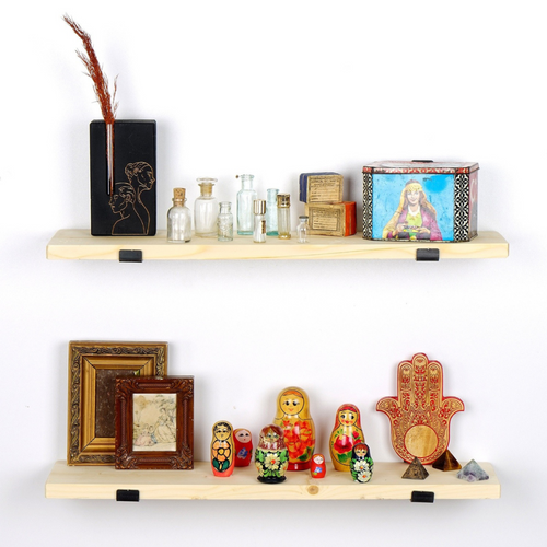 Bussa - Étagère Murale En Bois D'épicéa Et Métal - 2 Rangements - Bois Et Noir