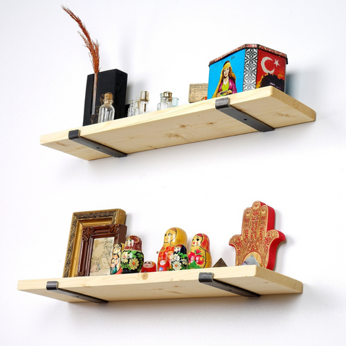 Bussa - Étagère Murale En Bois D'épicéa Et Métal - 2 Rangements - Bois Et Noir