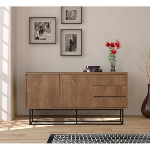 Sabinov - Buffet En Bois 2 Portes Et 3 Tiroirs 140 Cm
