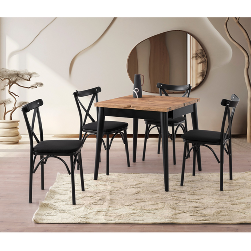 Pallini - Table à Manger Extensible 4 Personnes Style Industriel Bois Et Noir 80 Cm