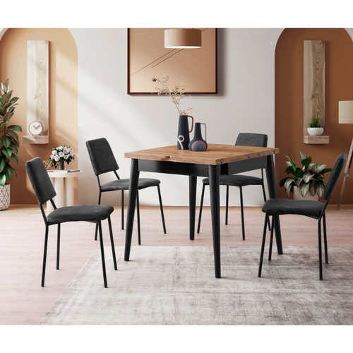 Pallini - Table à Manger Extensible 4 Personnes Style Industriel Bois Et Noir 80 Cm