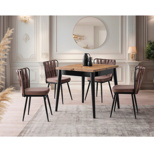 Pallini - Table à Manger Extensible 4 Personnes Style Industriel Bois Et Noir 80 Cm
