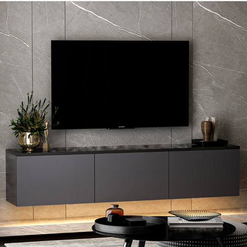Nael - Meuble TV Contemporain Anthracite Avec Rangement 160 Cm