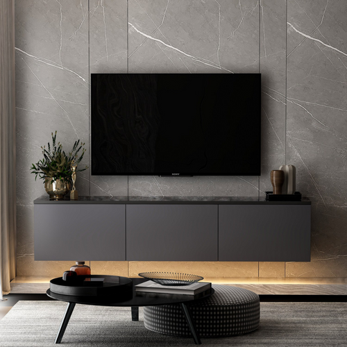 Nael - Meuble TV Contemporain Anthracite Avec Rangement 160 Cm