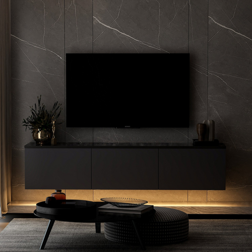 Nael - Meuble TV Contemporain Anthracite Avec Rangement 160 Cm