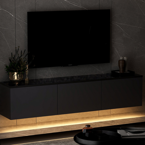 Nael - Meuble TV Contemporain Anthracite Avec Rangement 160 Cm