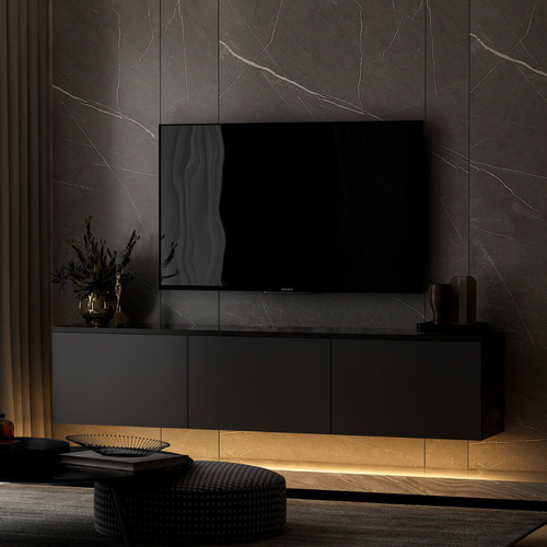 Nael - Meuble TV Contemporain Anthracite Avec Rangement 160 Cm