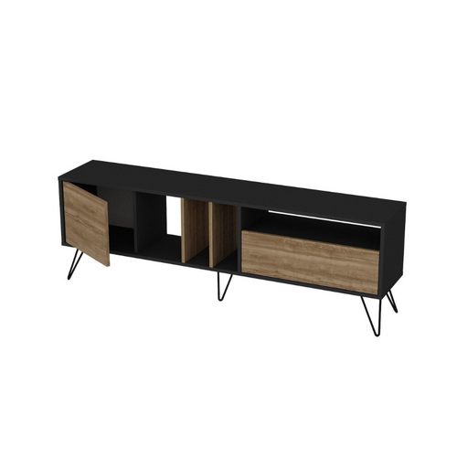 Baylee - Meuble TV Industriel Bois Et Noir Avec Rangement 180 Cm