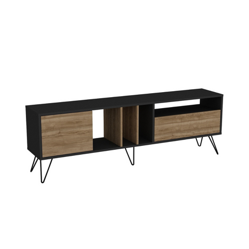 Baylee - Meuble TV Industriel Bois Et Noir Avec Rangement 180 Cm